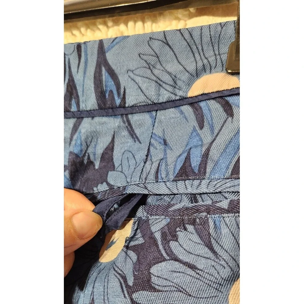 Anthropologie Elevenses‎ Womens Floral Ankle Pants Size 8 Blue Art to Wear